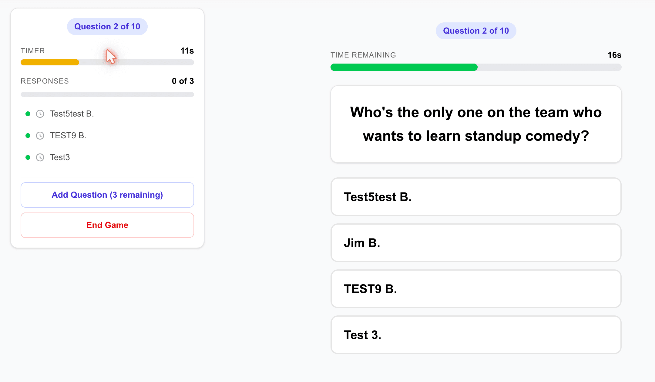 Live multiplayer trivia game in progress